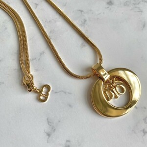 【希少】美品 Christian Dior クリスチャンディオール 刻印有 ロゴ ゴールドカラー ネックレス 付替 チョーカー付 アクセサリー 