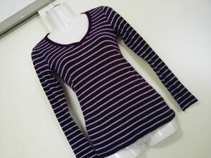 jjyk5-828 ■ Gap ■ カットソー Tシャツ 長袖 supersoft ボーダー トップス Vネック 紫 ダークパープル×グレー XXS