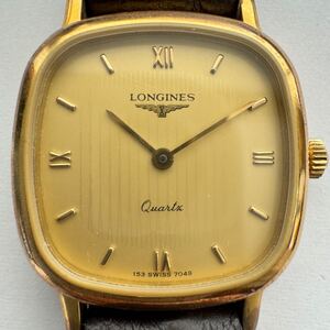 ★1円スタート★LONGINES ロンジン 2針 レディース 腕時計 クォーツ 不動 ゴールド文字盤 レザー ベルト社外製 中古品