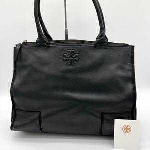 【良品】Tory Burch ELLA トートバッグ レザー キャンバス 黒色