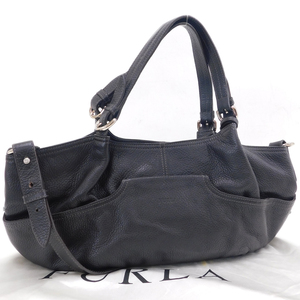 1円 ■ 極美品 フルラ 2wayバッグ ブラック系 レザー 斜め掛け 手提げ おでかけ 通勤 通学 FURLA ■E.Bmo.zE-10