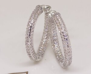 18K RGP プラチナ ダイヤ CZ 直径約22mm リング ピアス yp5040