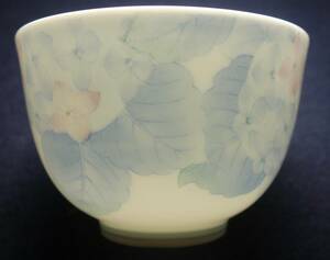 昭和の美　紫陽花図　印判　高級煎茶碗　陶磁器研究