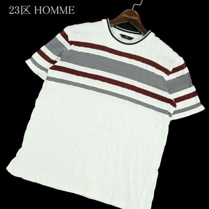 23区 HOMME オム 春夏 ボーダー★ 半袖 コットン ニット カットソー Tシャツ Sz.46　メンズ 白　A3T04670_4#D