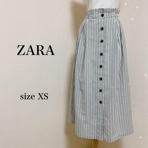 ZARA ザラ スカート ロング ストライプ ウエストゴム ポケット 透け感