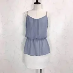 美品✨【muse muse】シフォンドッキングペプラムミニワンピース　青白　S