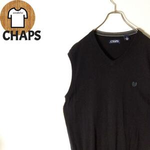 CHAPS ベスト XL ワンポイント刺繍 ダークカラー 海外古着 A505】