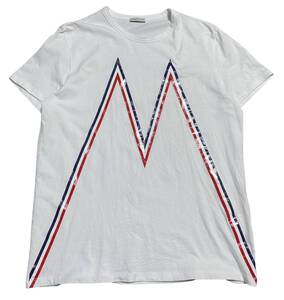 本物 MONCLER MAGLIA T-SHIRT モンクレール ロゴワッペン Mプリント Tシャツ 白/トリコ XL