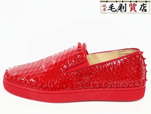 クリスチャンルブタン Christian Louboutin ピックボート スパイクスタッズ パイソンレザー スリッポン 未使用品 レッド 靴 メンズ