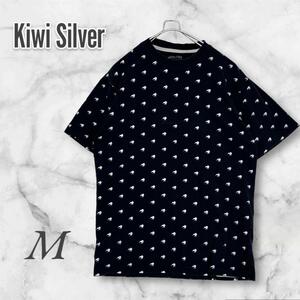 kiwi silver Tシャツ/カットソー　半袖　総柄　ネイビー　紺　M ラフ 2911 531