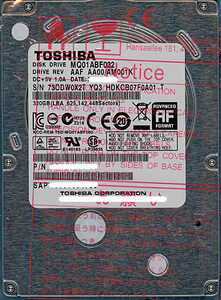 TOSHIBA(東芝) ノート用HDD 2.5inch MQ01ABF032 320GB [管理:20346028]