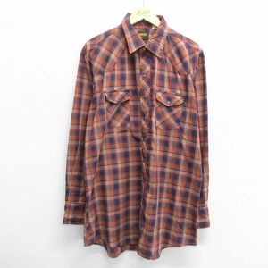 XL/古着 ローバックス 長袖 ウエスタン シャツ メンズ 90s ロング丈 大きいサイズ エンジ他 チェック 24feb17 中古 トップス