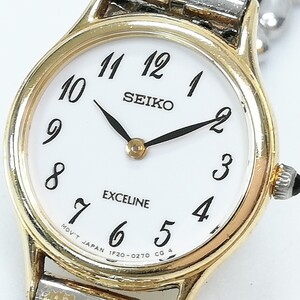 72 SEIKO セイコー EXCELINE エクセリーヌ 1F20-0100 腕時計 18KT ベゼル クォーツ ラウンド 約28g レディース 白文字盤 動作未確認