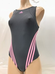 ss_5620y ★定形外 配送★ 美品 adidas アディダス グレー×ピンクパイ ピンクスリーストライプ ハイカット競泳水着 水泳 練習 つるぴた L