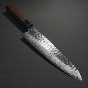 包丁 和牛刀 210mm 45層ダマスカス AUS10 ステンレス 槌目模様 7寸 紫檀柄 一心刃物 関市 鮮烈な切れ味永続き