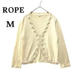 ROPE  長袖カーディガン　レディース　M  前ホック　縁取りビーズ