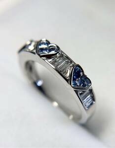[新品同様]K18WGホワイトゴールド天然ダイヤモンドサファイアリング指輪日本製