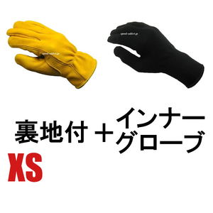 NAPA GLOVE 800TL 裏地付 GOLD XS ＋ インナーグローブ/ナパグローブ金色ゴールドシンサレートバイク用手袋鹿革本革防寒防雨レザーグローブ