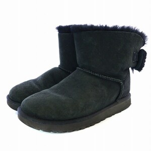 アグ UGG W ARIELLE アリエル ムートンブーツ ショートブーツ スエード シープスキン リボン US8 25cm 黒 ブラック 1019625