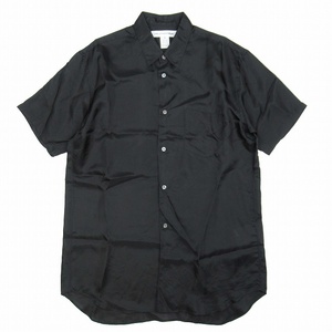 美品 23ss コムデギャルソンシャツ COMME des GARCONS SHIRT キュプラサテン 半袖 シャツ ブラウス 光沢 とろみ生地 カットソー M 黒/TKY