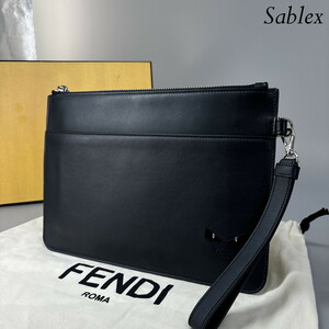 1円【未使用】FENDI フェンディ 7N0087 カバン ストラップ付 モンスター バクス ポーチ クラッチバッグ レザー メンズ ブラック 展示品