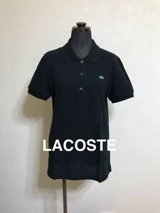 【良品】 LACOSTE ラコステ レディース 鹿の子 ポロシャツサイズ38 半袖 黒 ファブリカ 日本製 L1113V