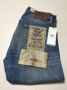 未使用！57200円 RRL EXCLUSIVELY EAST-WEST SELVEDGE DENIM PANTS ビンテージ加工デニム パンツ 31-32