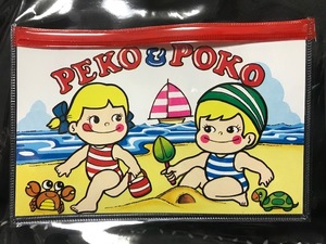 当時物 1970年代 不二家 非売品 PEKO & POKO 夏のペコちゃんポコちゃん海あそび クリアバッグ 金髪ペコちゃん時代 昭和レトロ 希少