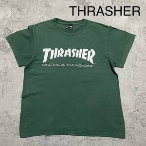 THRASHER スラッシャー 半袖 Tシャツ ビッグロゴ プリントロゴ ストリート スケーター グリーン サイズM 玉FL2977