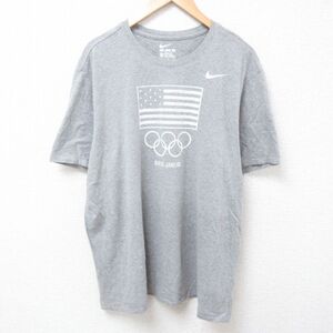 XL/古着 ナイキ NIKE 半袖 ブランド Tシャツ メンズ リオデジャネイロ オリンピック 星条旗 大きいサイズ クルーネック グレー 霜降り 24au