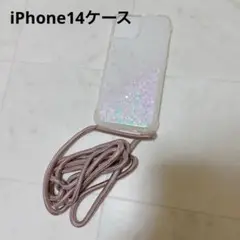 iPhone14用 キラキラ ショルダーストラップ付き ホログラム ハート