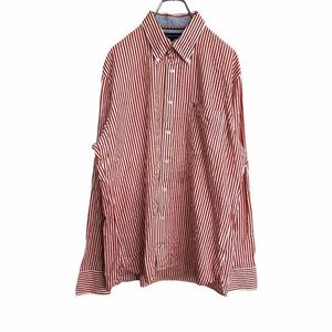 TOMMY HILFIGER 長袖 ストライプシャツ Lサイズ トミーヒルフィガー レッド 古着卸 アメリカ仕入 t2111-3614