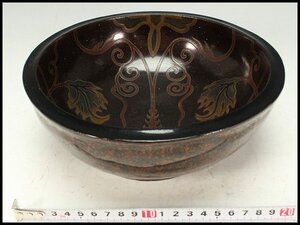 【金閣】古美術 漆桶 肌 内 蒔絵 椀 φ21cm 旧家蔵出 送料無料(XA795)