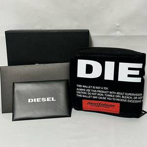 美品未使用　DIESEL ディーゼル 二つ折り財布 ウォレット 文字ロゴ　ラウンドジップ　ブラック メンズ