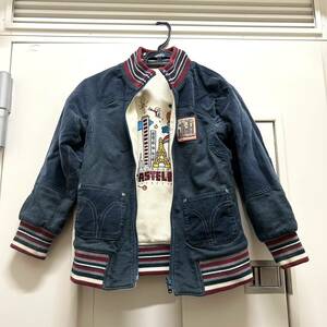 A)CASTELBAJAC/カステルバジャック 子供服 キッズ 子供用 デニム 男の子 女の子用 スタジャン 冬服 刺繍 ワッペン デニム×レッド F0709