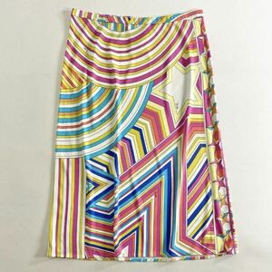 11i17 EMILIO PUCCI エミリオプッチ イタリア製 膝丈スカート ボトムス 総柄プリント ジャージー素材 42 マルチカラー レーヨン