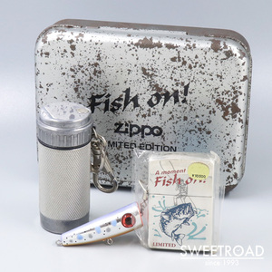 未使用品【ZIPPO/ジッポー】希少モデル／ルアー付き限定生産モデル／Fish on／フィッシュオン／釣り／フィッシング／携帯灰皿付き/1996年製