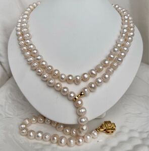 天然無調色本真珠ネックレス9mm 120cm Pearl necklace jewelry パールネックレス ロングネックレス