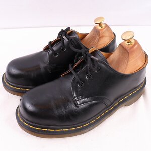 ドクターマーチン UK4/22.5cm-23.0cm/3ホール 黒 ブラック ススチールトゥ レザー ブーツ dr.martens レディース 古着 dm3920