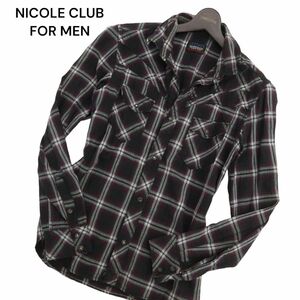 NICOLE CLUB FOR MEN ニコルクラブ フォーメン 春夏 襟ワイヤー★ 長袖 ウエスタン チェック シャツ Sz.46　メンズ　C4T07173_7#A