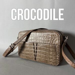 ★１円スタート★ クロコダイル crocodile ワニ革 鰐革 ショルダーバッグ グレージュ エキゾチックレザー F94.