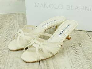 MANOLO BLAHNIK マノロブラニク MACULA 5cm SANDALS(snake) ウォータースネーク サンダル/ミュール34.5 ライトクリーム/ホワイト パイソン