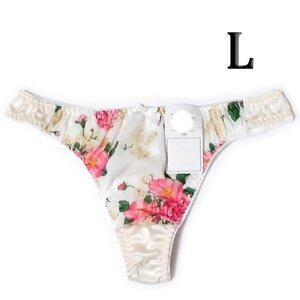 ♪新着【L】TB331 Tバックレディスショーツ　パールベージュ＆薔薇の花柄プリント　新品未使用　