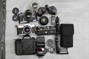 ２　ニコン　まとめ　一眼レフフィルムカメラ　Nikon F5 nikomat mb-1 md-2 mb-21 sb-600 9x35 7.3° el-nikkor