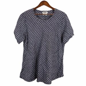 90年代 FLAX リネントップス 半袖Ｔシャツ チェック柄 パープル (レディース 1G) 中古 古着 O4023