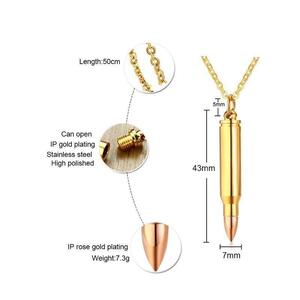 【★★新品★★】ステンレス鋼弾丸のペンダント、男性ネックレスゴールド色壷灰作成ジュエリー