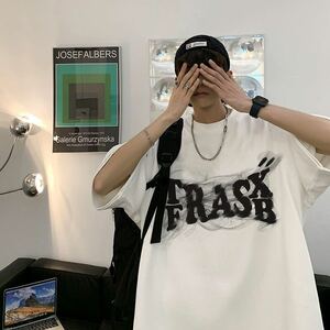 メンズ Tシャツ ティーシャツ 韓国風 半袖 丸首 大きいサイズ ゆったり 英文字 夏 メンズファッションJUAS154(3色S-4XL)