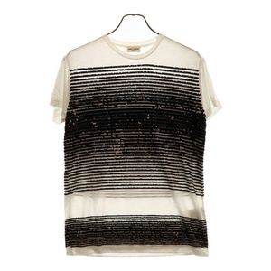 サンローランパリ Striped Sequin T-shirt スパンコールデザイン 半袖クルーネックTシャツ ホワイト/ブラック 551636 YBBU2