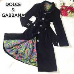 DOLCE＆GABBANA ベルベット 裏地総柄 リボンベルト付 ロングコート