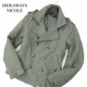 HIDEAWAYS NICOLE ハイダウェイ ニコル 秋冬 メルトン ウール★ ミリタリー 中綿 Pコート Sz.46　メンズ グレー　A3T14169_B#N